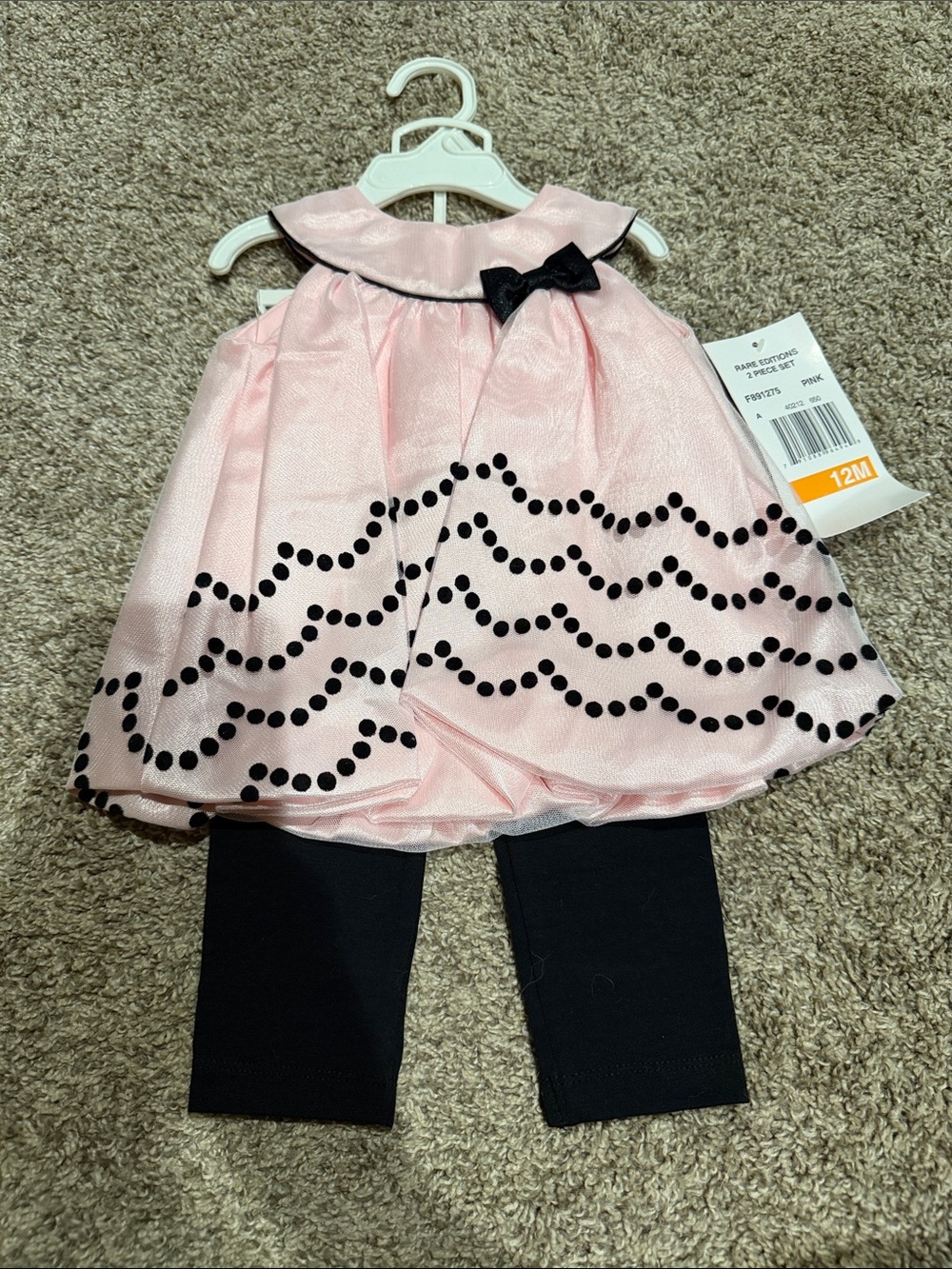 Pink Bubble Hem Baby Dress with Black Dot Accent